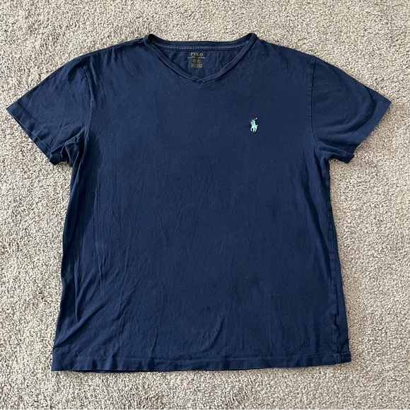 Polo Ralph Lauren T Shirt Women’s Small Navy V Neck - Picture 1 of 6